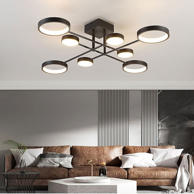 6/8 hoveder LED loftlampe moderne sort guld nordisk cirkel sputnik design metalmalet finish