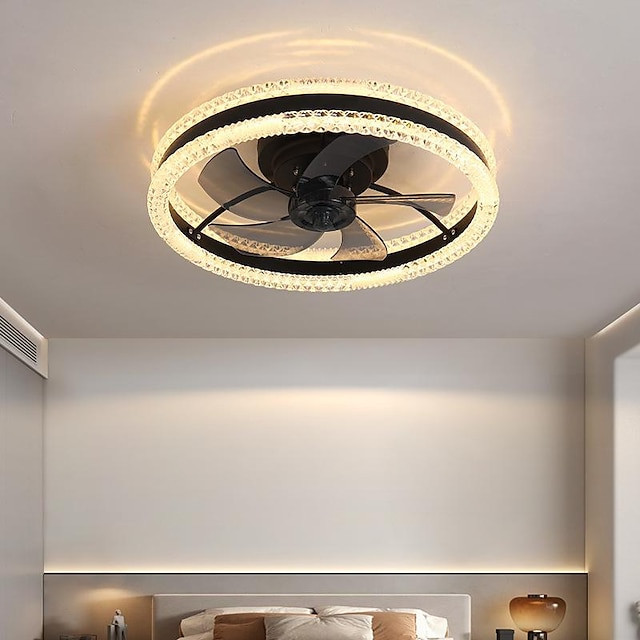 Loftlampe med lys 19,7″ dæmpbar led 3 farve 6 hastigheder timing vendbare blade med fjernbetjening, husholdningsventilator lysek