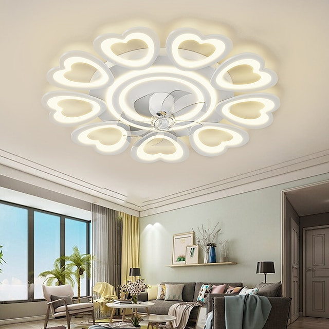 led Loftlampe, der kan dæmpes med fjernbetjening kontra blomsterdesign planmonteret loftslampe akryl lampeskærm lysekrone sovevæ