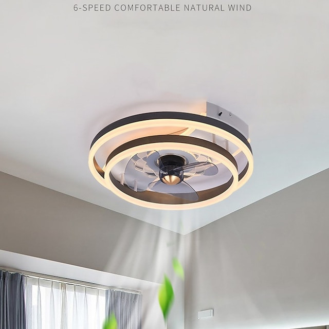 Loftlampe med lys flush-mount lavprofil indendørs Loftlampe, 19,5″ dæmpbare bladeløse Loftlampe med fjernbetjening, smarte 3 far