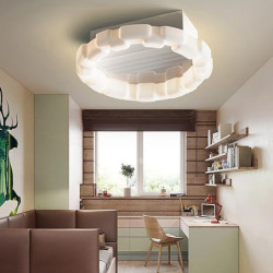 Loftlampe med lys flush-mount lavprofil indendørs Loftlampe, 19,5″ dæmpbare bladeløse Loftlampe med fjernbetjening, smarte 3 far