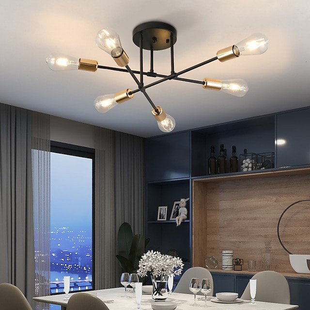 led loftslampe 6 hoveder 70cm sputnik design lysekrone metal kunstnerisk stil sputnik industrimalet finish kunstnerisk nordisk s