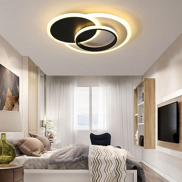 48/58 cm LED loftslampe cirkel moderne nordisk enkel grundlæggende geometrisk form sort hvid stue soveværelse indbyggede lys met