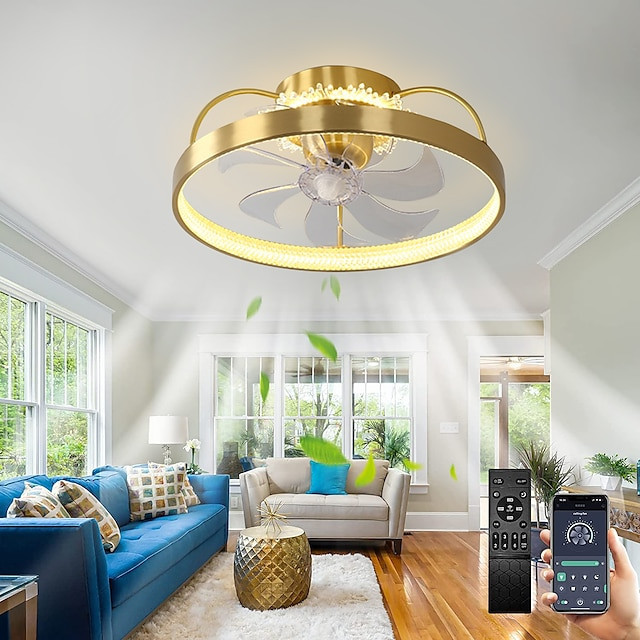 loftventilator med lysdæmpbart cirkeldesign krystal 50cm 6 vindhastigheder moderne Loftlampe til soveværelse, stue app & fjernbe