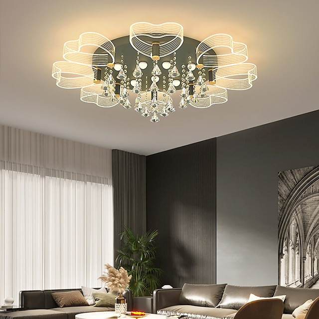 led loftslampe forsænket loftslampe 80cm krystal lysekroner til stuen, kan kun dæmpes med fjernbetjening