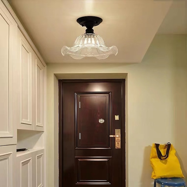 semi flush monteret loftslampe, moderne lysarmatur med skærm med frø i glas, olie gnidet bronze finish til entre korridor køkken
