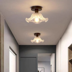 semi flush monteret loftslampe, moderne lysarmatur med skærm med frø i glas, olie gnidet bronze finish til entre korridor køkken