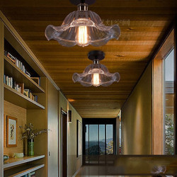 semi flush monteret loftslampe, moderne lysarmatur med skærm med frø i glas, olie gnidet bronze finish til entre korridor køkken