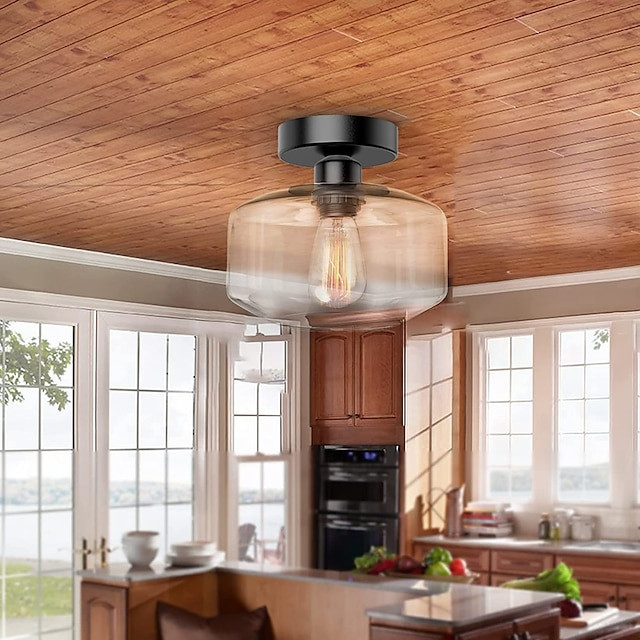 semi flush monteret loftslampe, moderne lysarmatur med glasskærm, olie gnidet bronze finish til entre korridor køkken badeværels