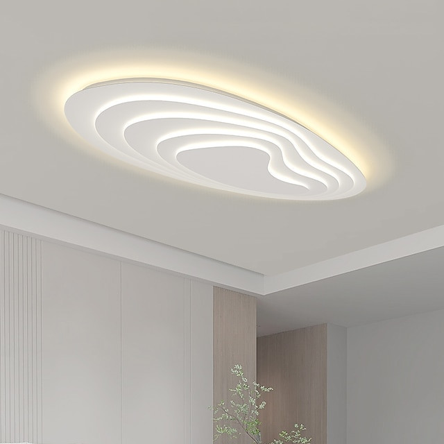 moderne loftslampe dæmpbar med fjernbetjening kontral 56cm planmonteret loftslampe akryl lampeskærm lysekrone soveværelse stue s