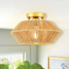 led loftslampe rattan boho lysarmaturer loftsmontering, rattan semi flush mount loftslampe med håndvævet bur lampeskærm, moderne
