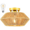 led loftslampe rattan boho lysarmaturer loftsmontering, rattan semi flush mount loftslampe med håndvævet bur lampeskærm, moderne