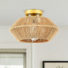 led loftslampe rattan boho lysarmaturer loftsmontering, rattan semi flush mount loftslampe med håndvævet bur lampeskærm, moderne