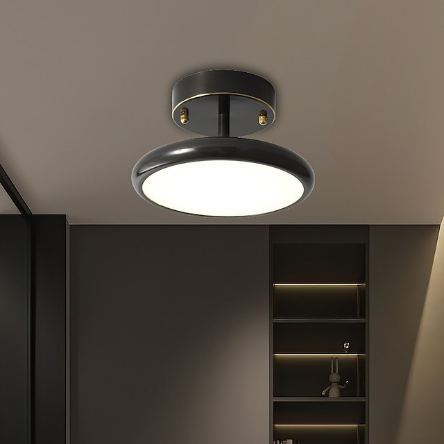 moderne led semi-flush mount loftslampe, 12 cm 3-farve lysskiftende sort/guld loftslampe, kobber loftslysekrone, boligindretning