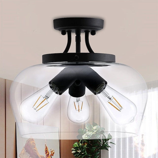 loftslampe moderne industrielt klart glas skærm 3 pærer mat sort semi flush mount loftlampe armatur til køkkenø spisebord entre