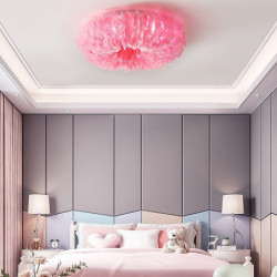 50/60/70cm ledet loftlampe nordisk romantisk fjer design hvid lyserød grå mørkegul soveværelse stue spisestue restaurant piger o