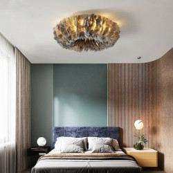 50/60/70cm ledet loftlampe nordisk romantisk fjer design hvid lyserød grå mørkegul soveværelse stue spisestue restaurant piger o