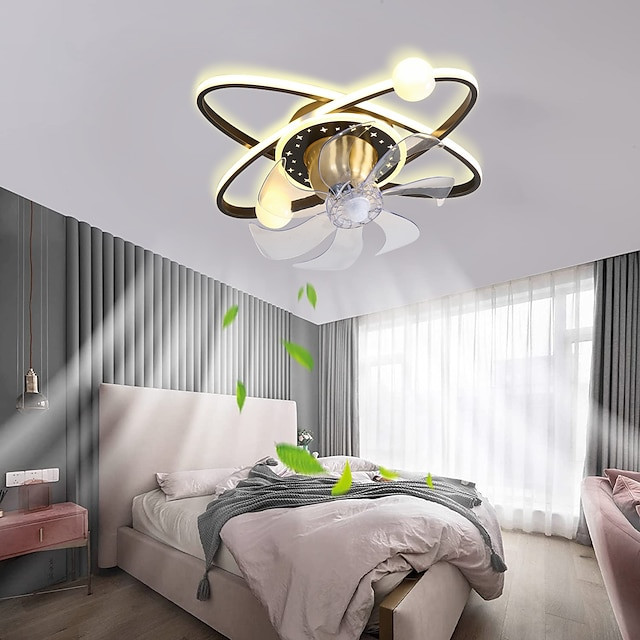 Loftlampe med lys dæmpbart cirkeldesign krystal 57cm 6 vindhastigheder moderne Loftlampe til soveværelse, stue app & fjernbetjen