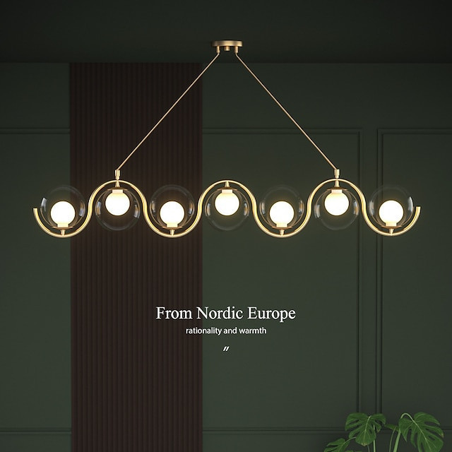 glas lysekrone loftslampe guld stor lineær 5/7-hoved 77/107cm pendellampe med glaskugleskærm, moderne lysekrone fra midten af år