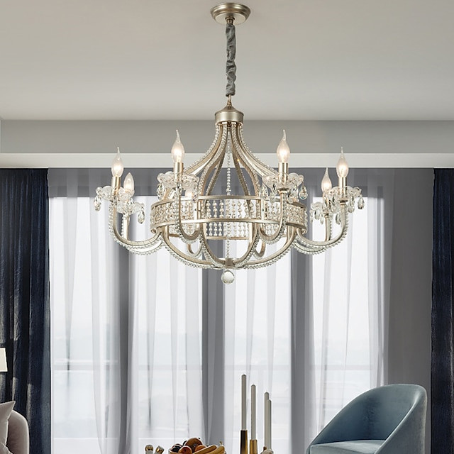 moderne klar krystal lysekrone justerbar 1/6/8 lys krystal glas flush mount hængende loft pendel lampe klassisk stearinlys stil