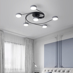 moderne semi flush mount loftslampe cirkulær akryl 4/6 hoveder led loftslampe nordisk grå sputnik lysarmatur med træ dekoration